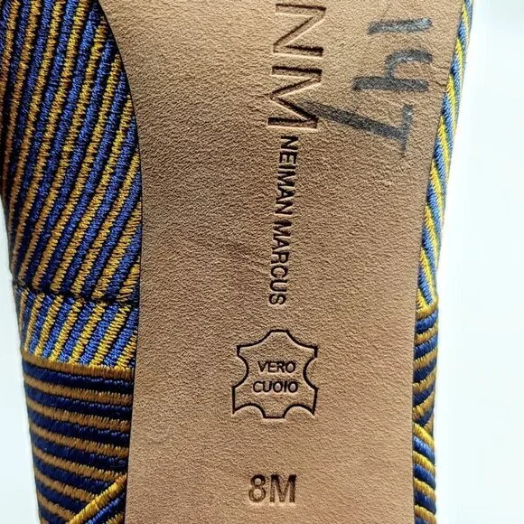 Neiman Marcus Multicolor Floral Striped Embroidered Heels 8M